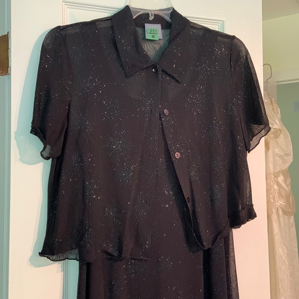 Beautiful vintage dress and top set - black sheer with silver embellishments - Picture 4 of 7